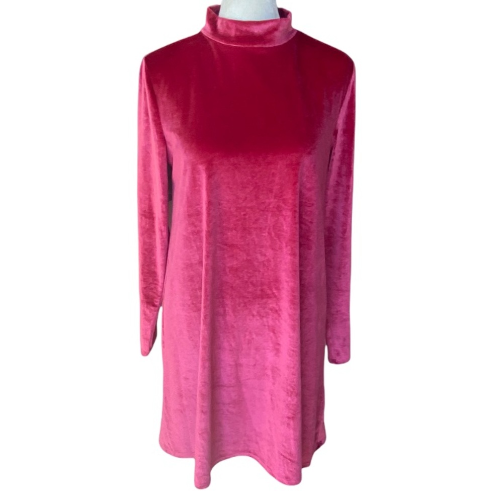 Forever 21 Mock Neck Long Sleeve Hot Pink Velvet Dress - size women's medium M